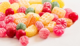 red, orange, yellow, green hard candies